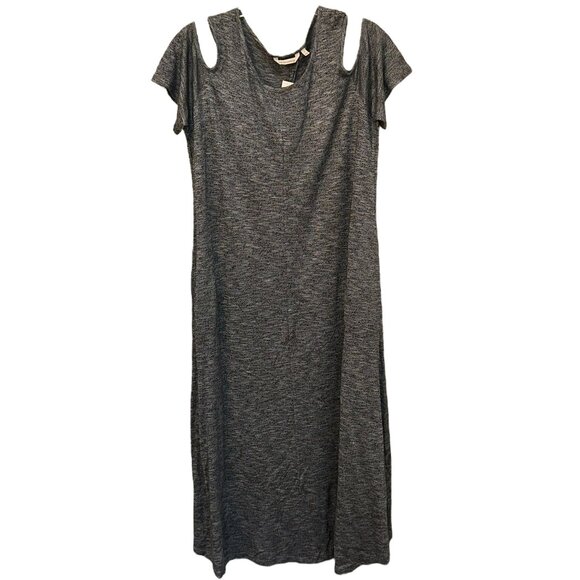 Soft Surroundings Electra Cold‎ Shoulder Gray Stretch Maxi Dress Pockets 1X - Picture 1 of 12
